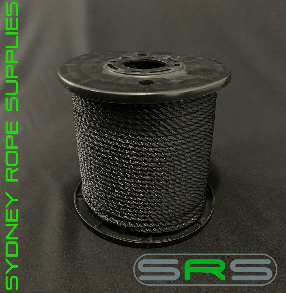 6MM X 100MTRS STUNNING BLACK POLYESTER MOORING ROPE FREE POST