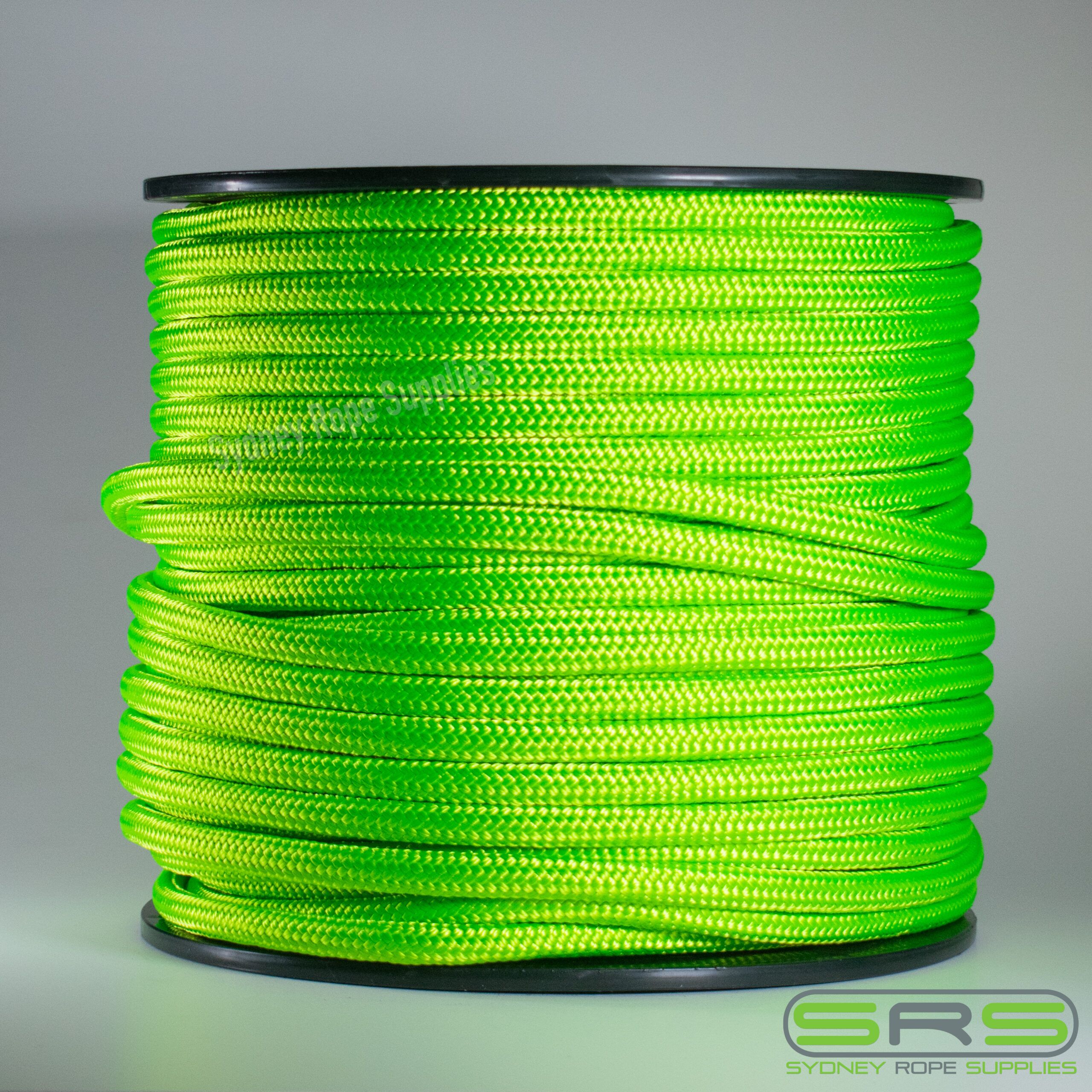 100MTR X 10MM FLURO GREEN COLOUR DOUBLE BRAIDED POLYESTER ROPE